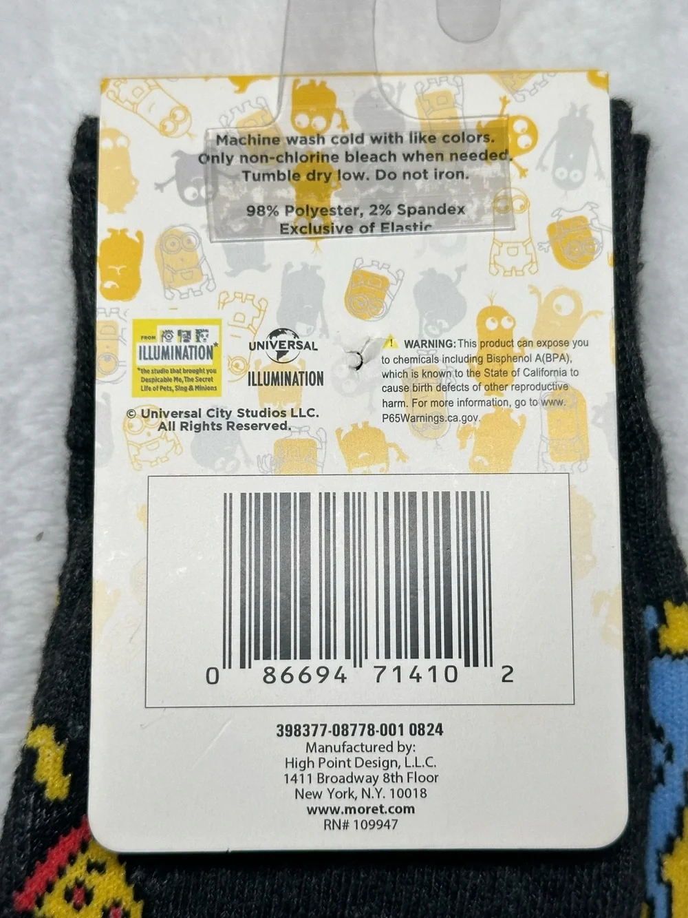 Minions Despicable Me Crew Socks Pizza Graphic Mens